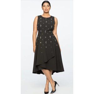 Jason Wu X ELOQUII Crepe Embellished Fit and Flare Dress